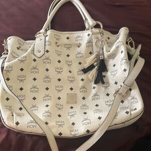Black and white MCM satchel hobo shoulder bag